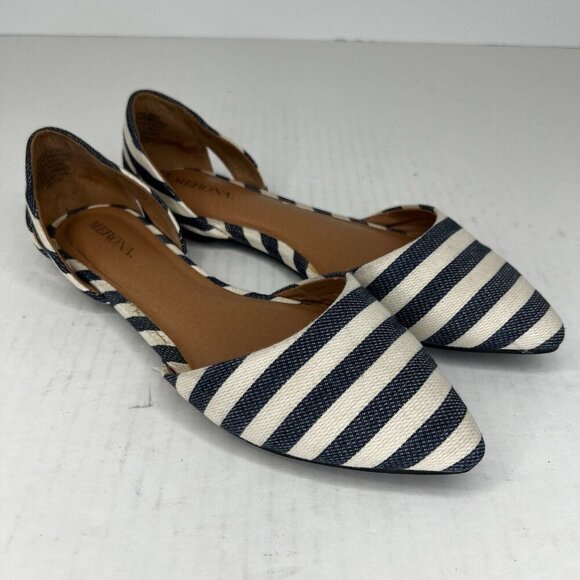Merona Womens D Orsay Black White Stripe Pointed Toe Slip On Size 7 Flat Shoes - Picture 2 of 9